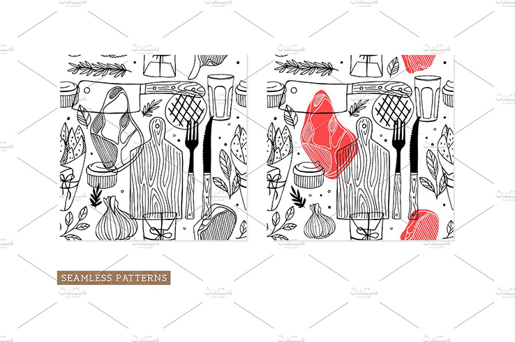Seamless patterns meat illustration